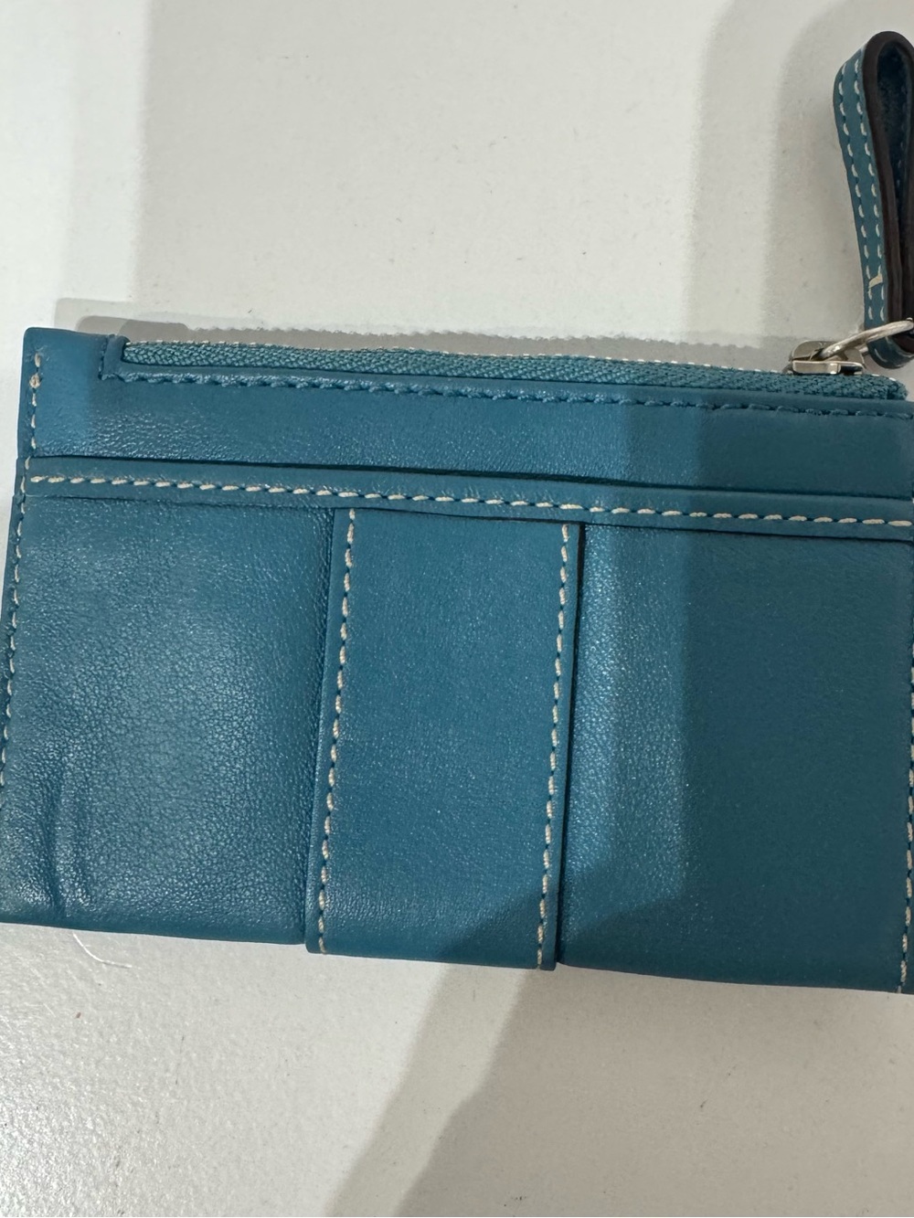 Coach Teal Leather Zip Card Pouch